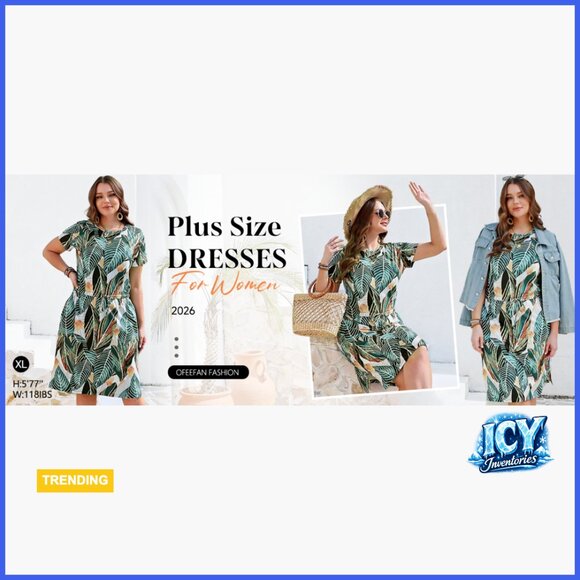 Summer Dress with Pockets, Short Sleeve, Tie Waist Casual Sundress - Picture 6 of 7